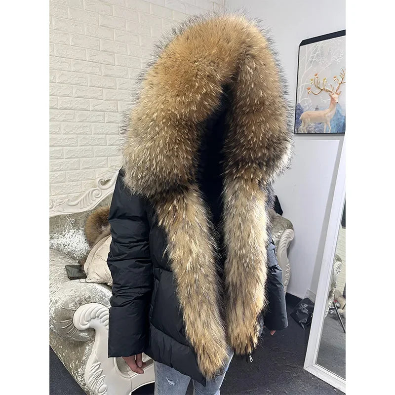 2025 MAOMAOKONG White Duck Down Jacket Winter Women Warm Loose Coat Natural Real Fox Fur Collar Thick Luxury Outerwear parkas