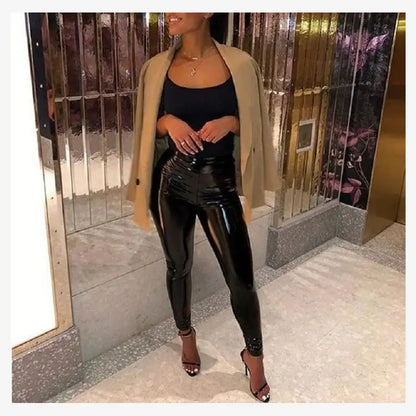 2023 Lacquer Leather Tight Pants High Waist Long Pants Thin PU Leather Ladies Casual Pants Fashionable And Comfortable