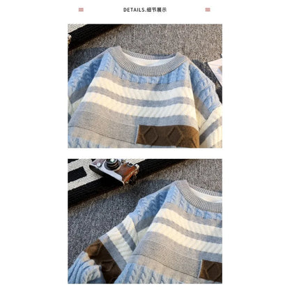 Autumn and Winter Color Block Fashion Sweater Sweater Men's Round Neck Long Sleeve Pullover Top