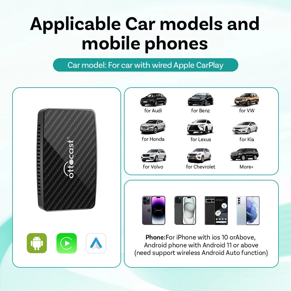 OTTOCAST Play2 Video Pro Carplay Ai Box Kabelloser Android Auto Adapter Integriertes Youtube Netflix Für VW Benz Ford 99% der Autos