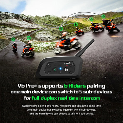EJEAS V6 PRO+/PLUS Motorradhelm Bluetooth Walkie Talkie für 6 Fahrer, Reichweite 800 Meter, wasserdicht IP67
