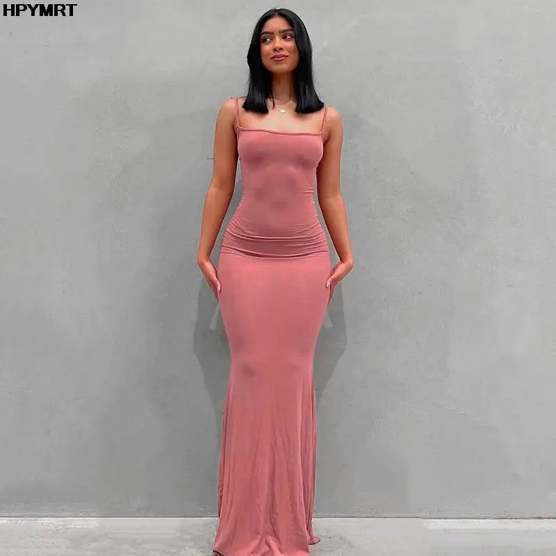 Women's Satin Backless Bodycon Maxi Slip Dress