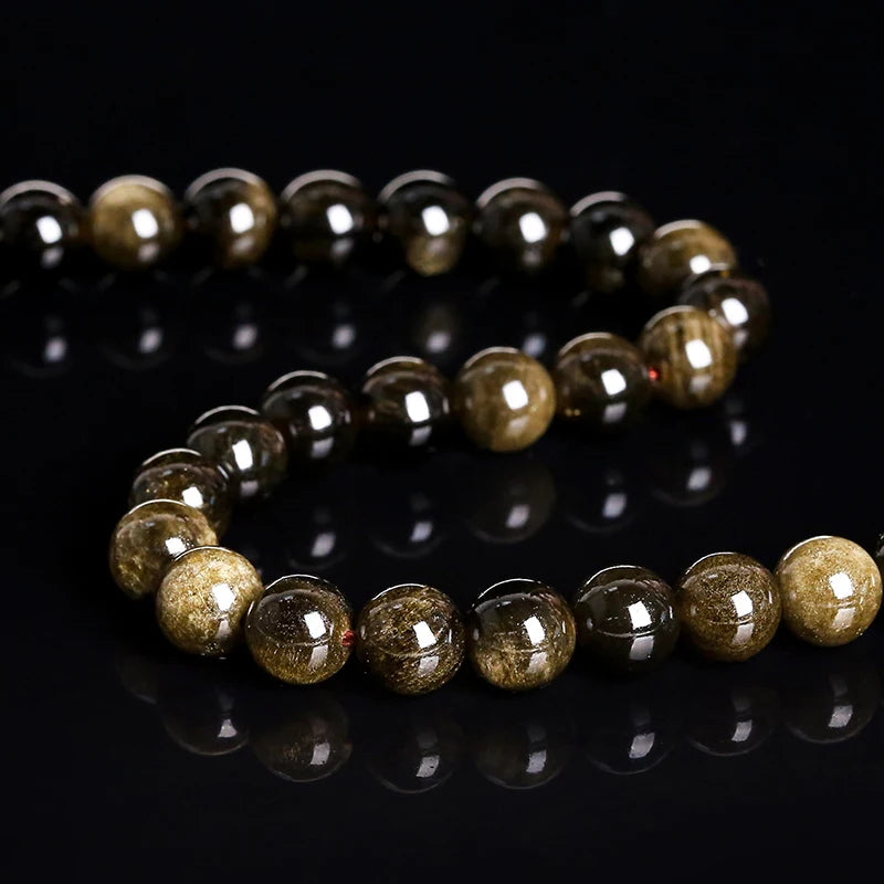 Natural Stone Golden Obsidian Bead Irisation Round Loose Spacer 4 6 8 10 12mm For Jewelry Making