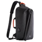 Black sling bag with orange accents on a white background