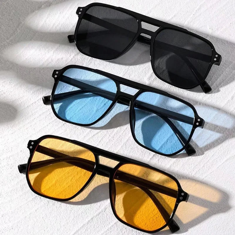 Vintage Men Women Big Sunglasses Men Square Shades Brand Designer Unisex Sun Glasses Black Lense Male Female Sunglasses UV400 - Teglex