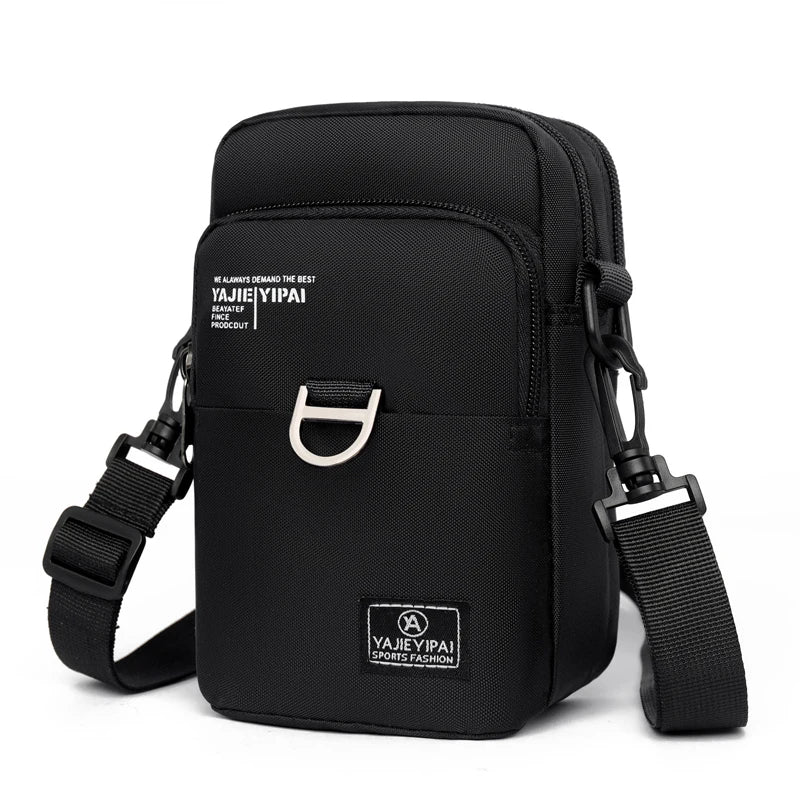 Black shoulder bag with visible brand logo on a white background