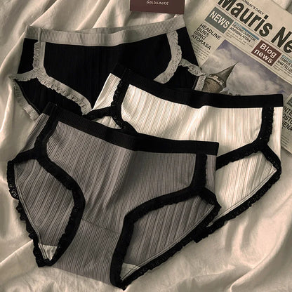 3Pcs/Set Cotton Panties Mid-Waist Women's Underwear Female Breathable Underpants Girls Solid Color Briefs Short Sexy Lingerie