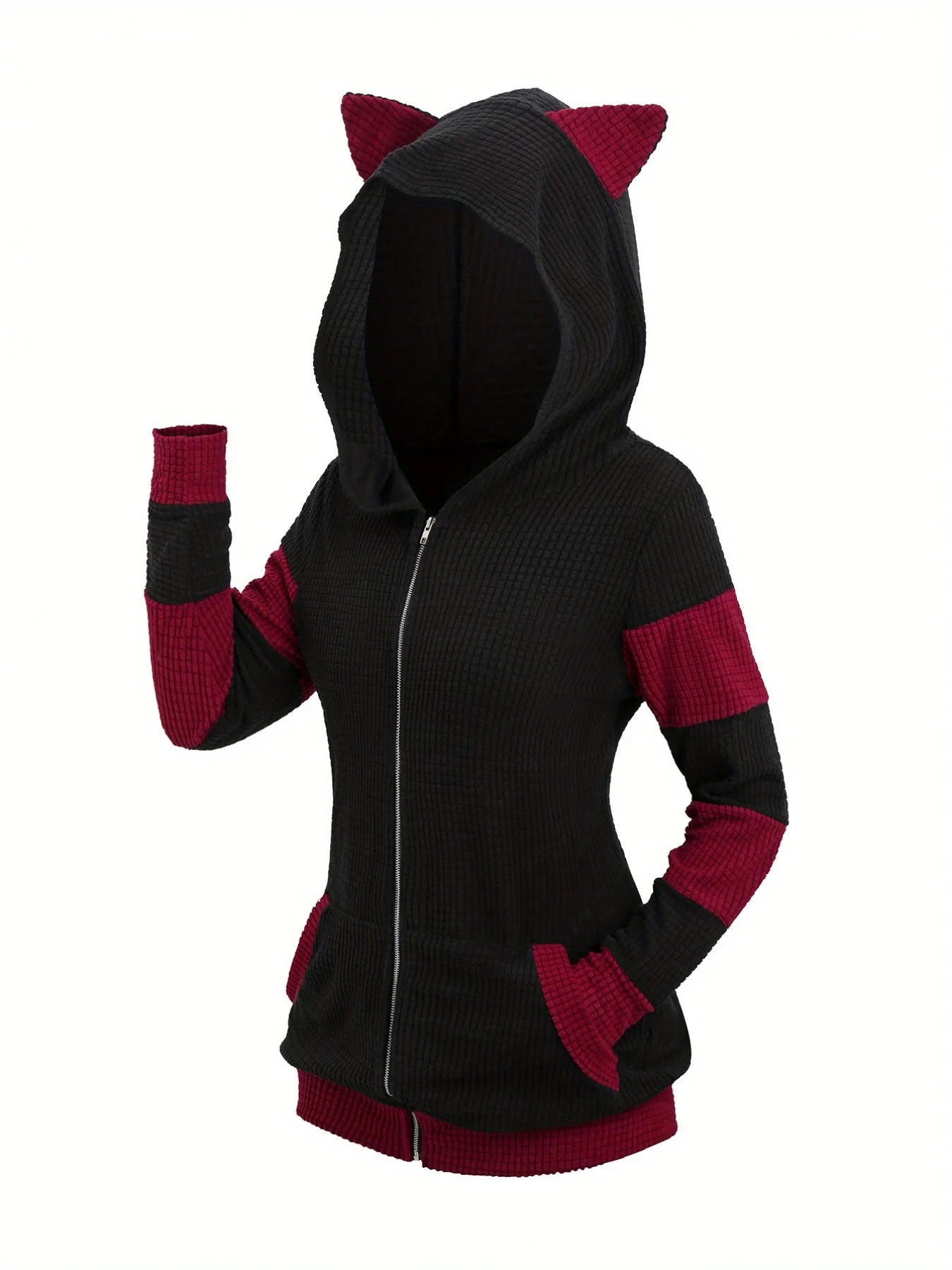 European cat ears long hooded pullover sweater coat