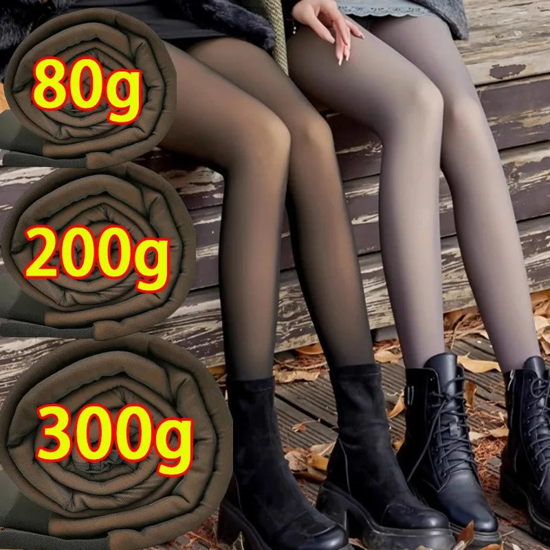 Neue Damen Thermo-Leggings Winter Warm Verdicken Sexy Strümpfe Durchscheinende Strumpfhose Damen Fleece Hohe Elastische Schlanke Strumpfhosen Hosen