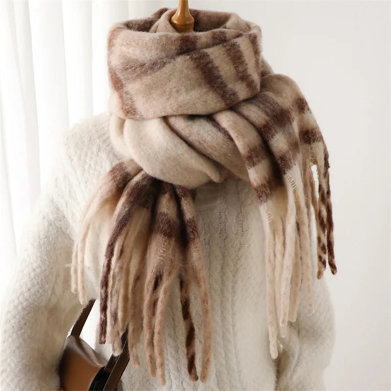 2025 Winter Thick Warm Scarf Women Cashmere Shawl and Wraps Pashmina Neckerchief Bufanda Female Rainbow Hairy Tessel Echarpe New
