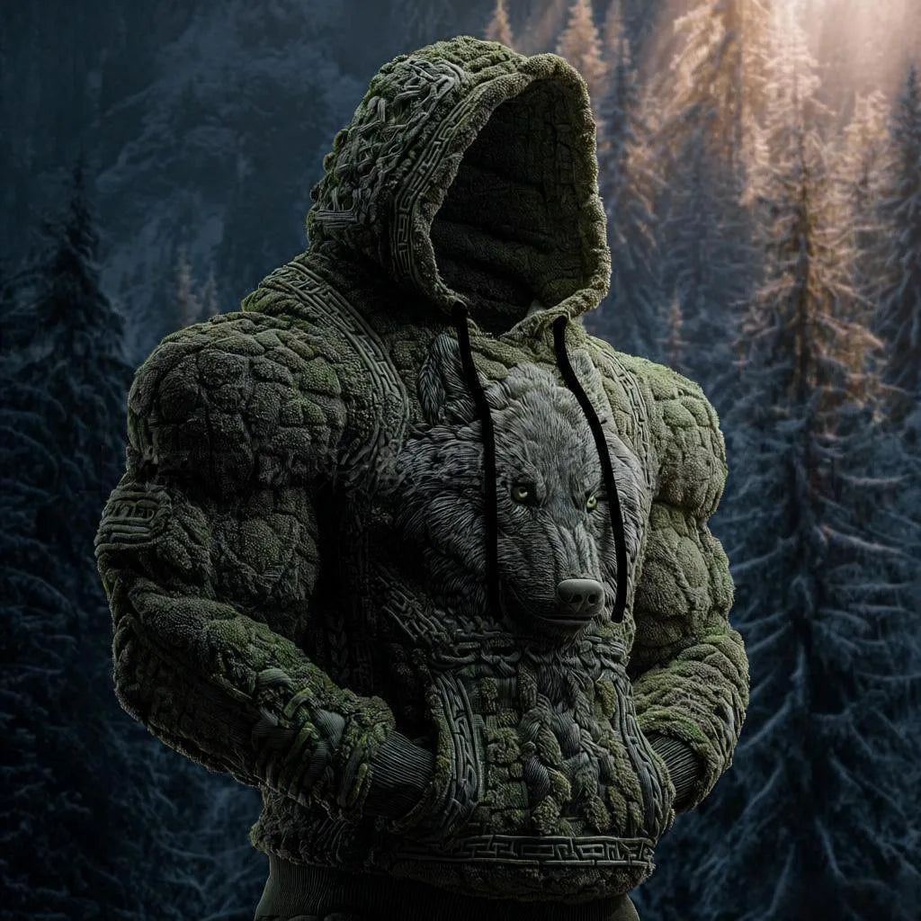 Men's Casual Sports Hoodie Fleece Lined Chest Muscle Print Long Sleeve Loose Fit Polyester Fiber Digital Print Hooded Sweatshirt