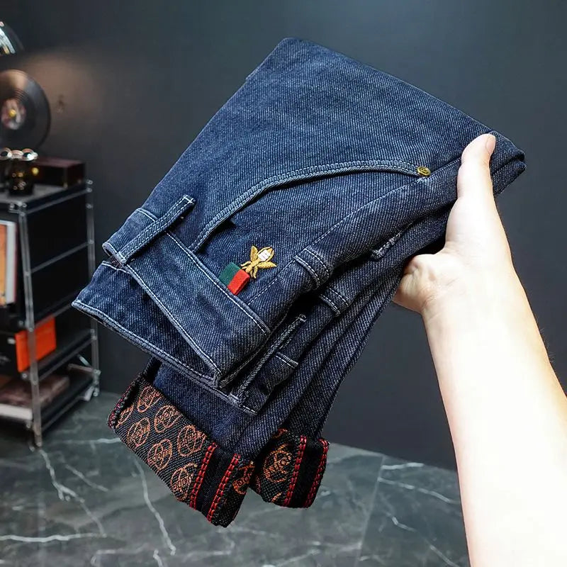 New Fashion winter Autumn Jeans Men's Printed Design Street All-Match Casual Soft Stretch Quality Men's Clothing Skinny Trousers