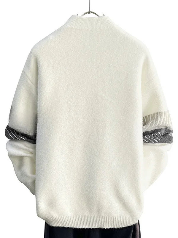 Herren Strickpullover mit geometrischem Muster, Stehkragen, warm, atmungsaktiv, lässig, als Innenbekleidung, gestreiftes Top, modisch