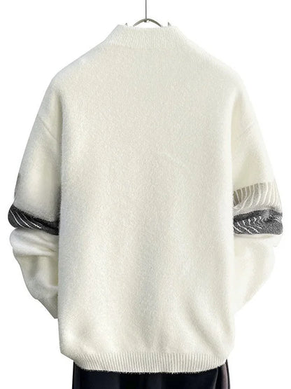 Herren Strickpullover mit geometrischem Muster, Stehkragen, warm, atmungsaktiv, lässig, als Innenbekleidung, gestreiftes Top, modisch