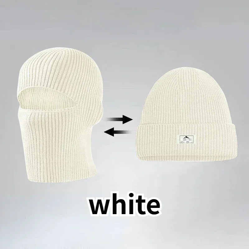 2 in1 Winter Mask Beanies Hats Warm Knitted Balaclava Hats Windproof Solid Full Face Ski Bonnet Tactical Cycling Earmuffs Cap