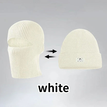 2 in1 Winter Mask Beanies Hats Warm Knitted Balaclava Hats Windproof Solid Full Face Ski Bonnet Tactical Cycling Earmuffs Cap