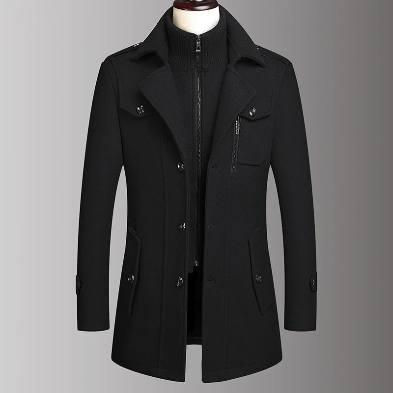 Herren-Doppelkragen-Wollmantel Mode Schicker Herbst-Winter-Business-Stil Hochwertiger Wollmantel für Herren mittleren Alters