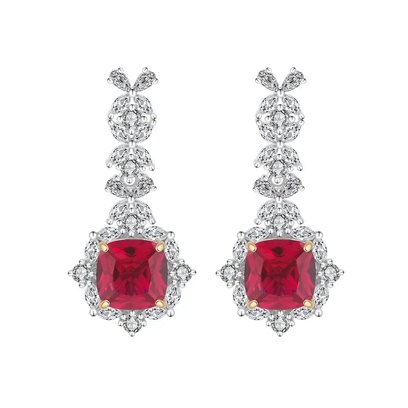 Bellux Fine Jewelry S925 Silver Hot Sale Synthetic Zircon Emerald Sapphire Ruby Luxury Earrings for Women