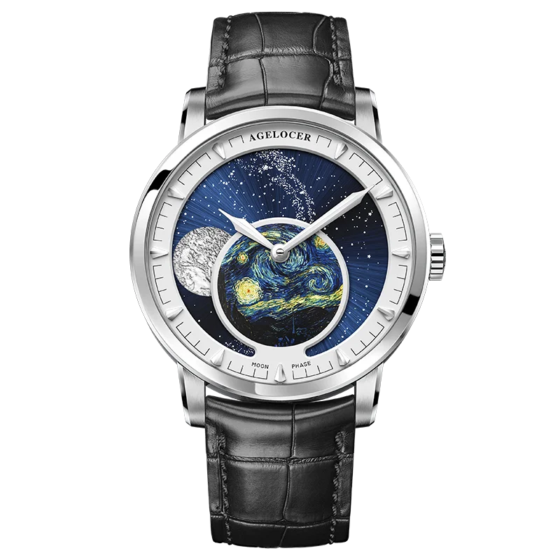 Astronomer Watch Van Gogh Oil Painting Luxury Automatic Mechanical Moon Phase Watch