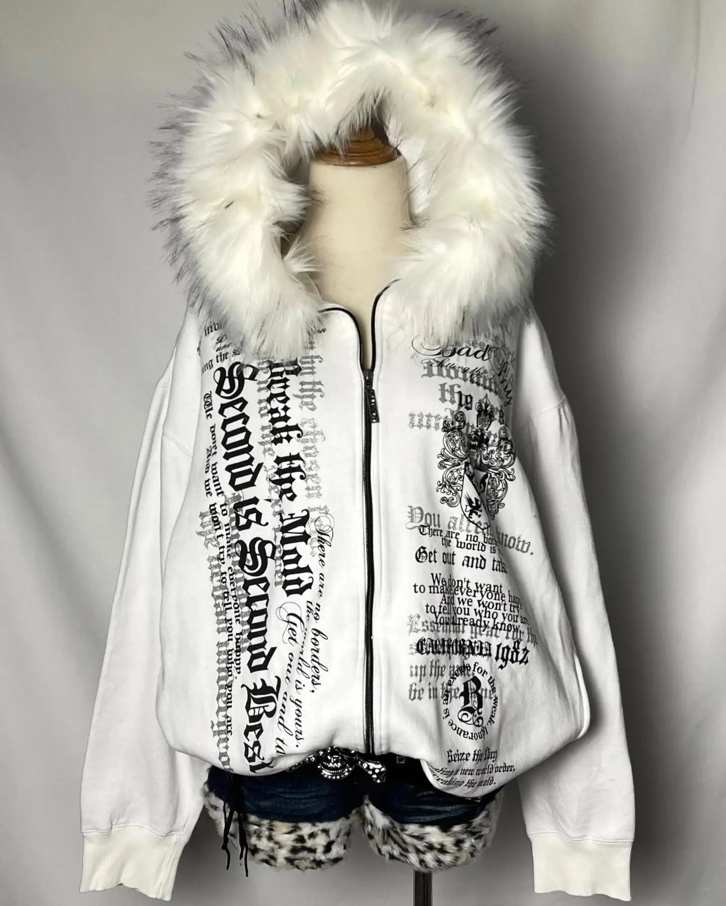White Fur collar sweater Dalian Hood Zipper Sweatshirt Zipper Casual