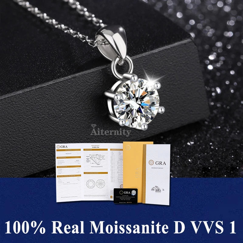 S925 Sterling Silver High Jewellery 100% Moissanite Pendant Necklace D Colour with GRA Certificate for Ladies' Wedding, Party
