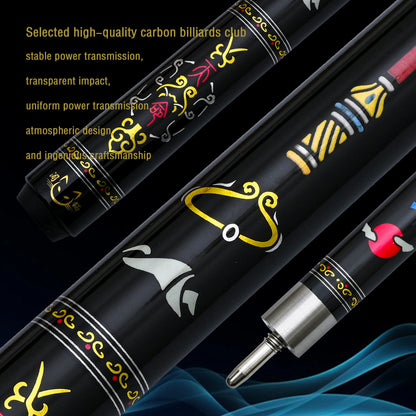 12.5mm Multi-Layer Tip Hard Maple Pool Cue with Gold Stamped Patterns - 58.66 Inch Stainless Steel Quick-Release Joint