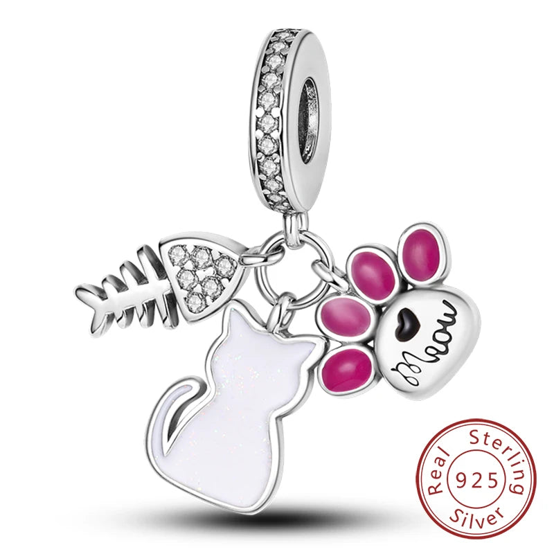 Charm 925 Sterling Silver Pink Pendant Charm Fit Original Charm Bracelet Necklace Beads DIY Jewerlry Accessories