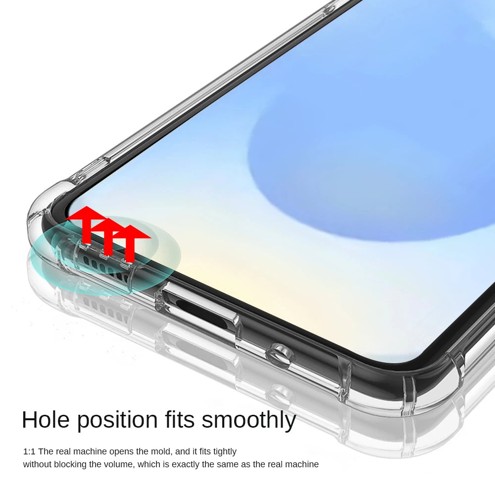 Clear phone case with a cutout for the camera hole, showing a close-up of the fit.