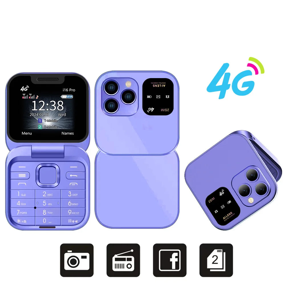 Mini Flip Phone 4G LTE – SERVO i16 Pro Dual SIM