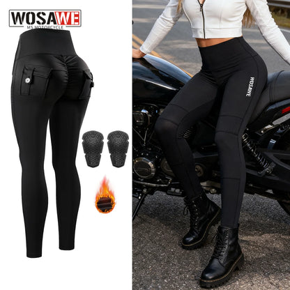 WOSAWE Women Motorcycle Trousers Slim Fit High-waisted Elastic Women's Riding Pants Soft Comfortable With CE Protection Gears