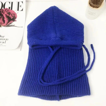 Women Knitted Balaclava Fashion Fake Collar Shawl Hooded Hat Thick Warm Beanines Winter Hat official website tool undefine