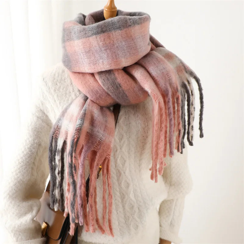 2025 Winter Thick Warm Scarf Women Cashmere Shawl and Wraps Pashmina Neckerchief Bufanda Female Rainbow Hairy Tessel Echarpe New