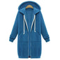 2024 Women's Autumn Winter ThickenHoodies Parkas Loose Hooded Jackets Zipper Pocket Maxi Size Sweatshirt Sports Dresses Outwear