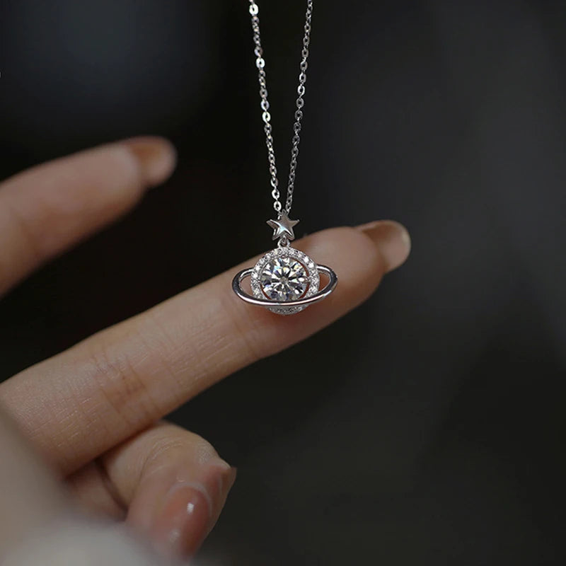 New 925 Sterling Silver Planet Necklace Personality Charming Woman Pendant Choker Birthday Gift for Friends Exquisite Jewelry