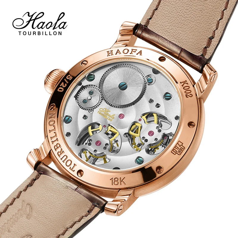 18K Double Tourbillon Watch Diamond Hour Markers Mechanical Tourbillon High Quality Watches