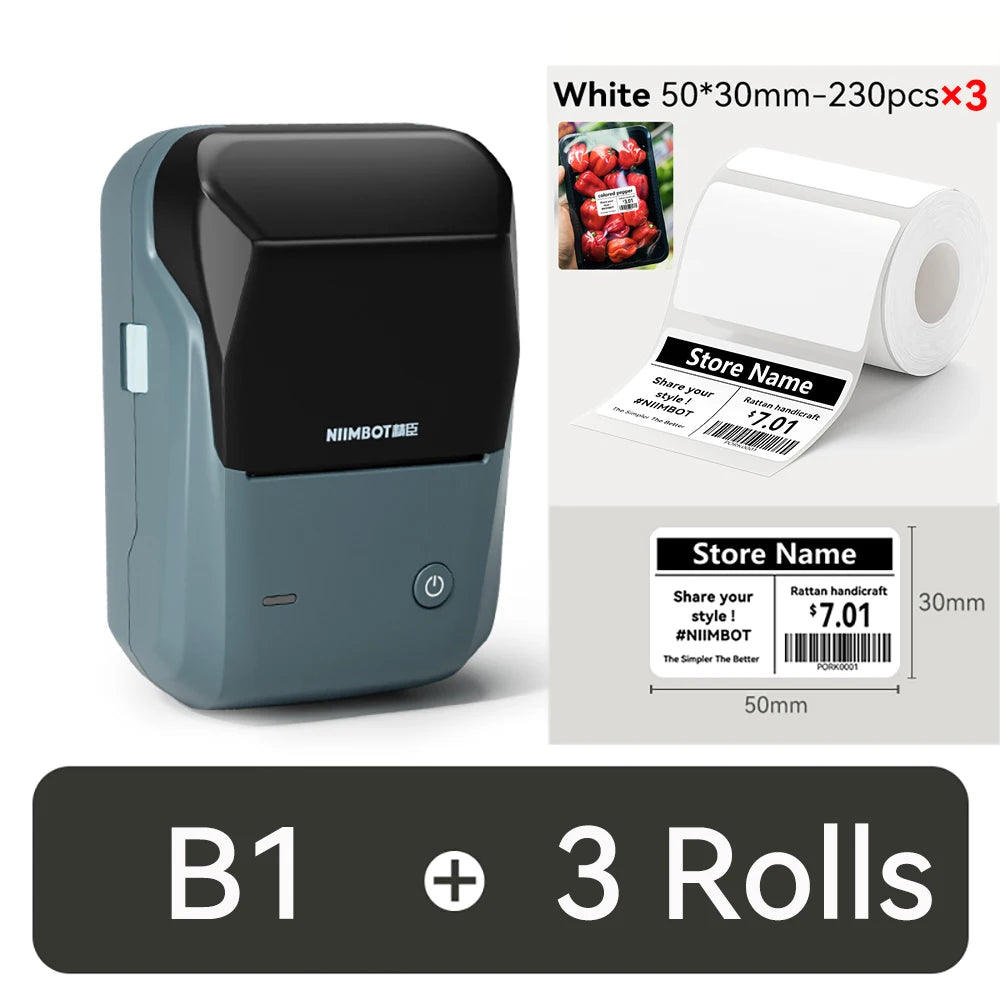 NIIMBOT B1 Portable Thermal Printer With Tapes 2 Inch Adhesive Label Printer Mini Bluetooth Sticker Maker Support Smartphones PC