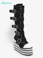 Knee High Platform Boots Buckle Stripe Women