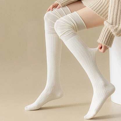 Knee High Socks for Women | Thin Long Stacked Socks Solid Colour Patchwork High Elasticity Stockings (1/3/5 Pairs)
