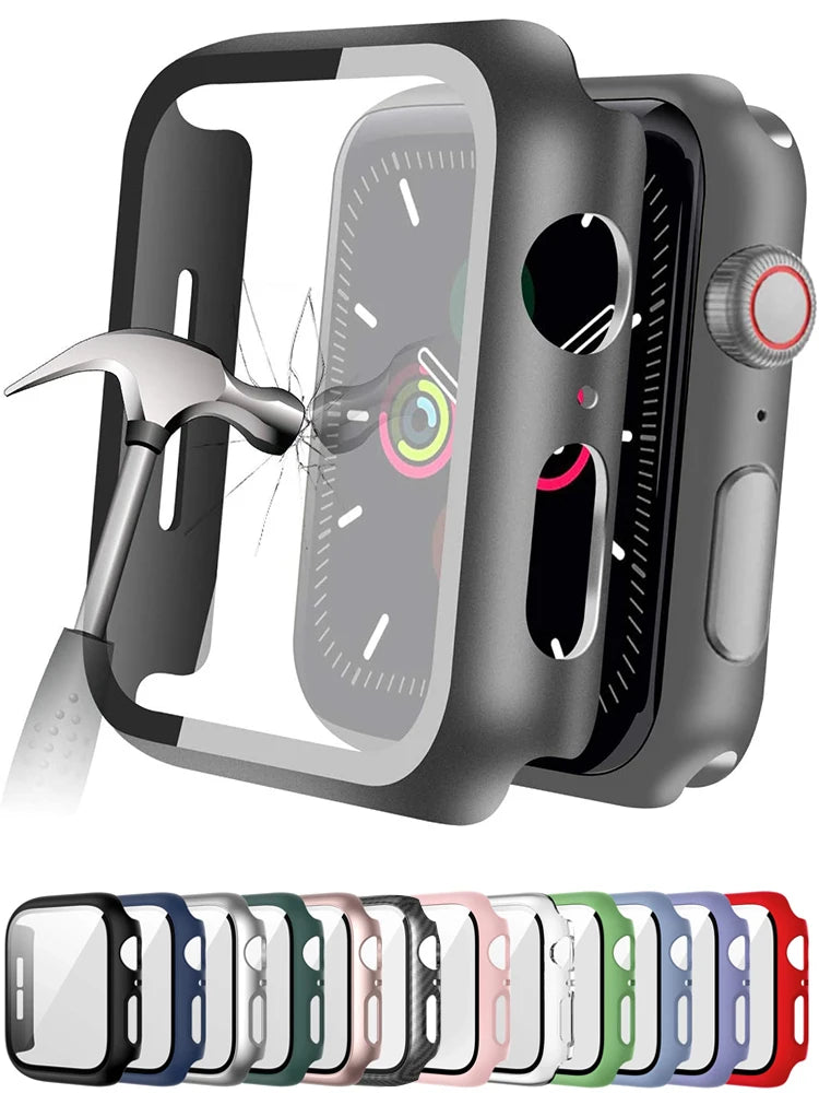 Displayschutzfolie aus gehärtetem Glas+Abdeckung für Apple Watch Zubehör 45mm 41mm 44mm 40mm 42mm Displayschutzfolie Apple Watch Hülle Serie 9 4 5 6 SE 7 8