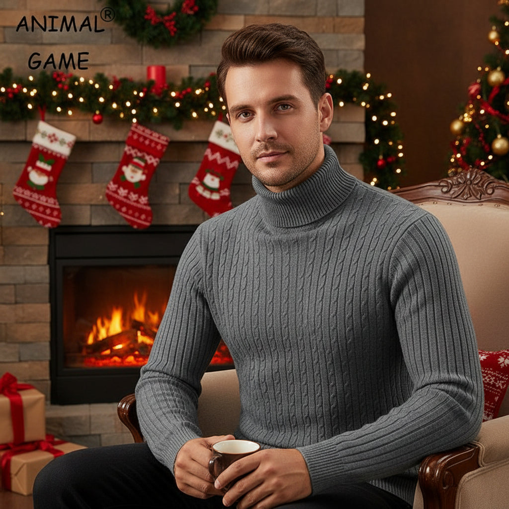 New Men's High Neck Sweater Solid Color Pullover Knitted Warm Casual Turtleneck Sweatwear Woolen Mens Winter Outdoor Tops