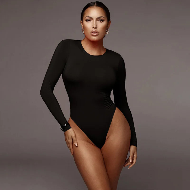 O-Ausschnitt Langarm Einfarbiger Weißer Sexy Bodysuit Damen Schwarz Herbst Winter Body Top Grau Lässige Lady Streetwear Bodysuits