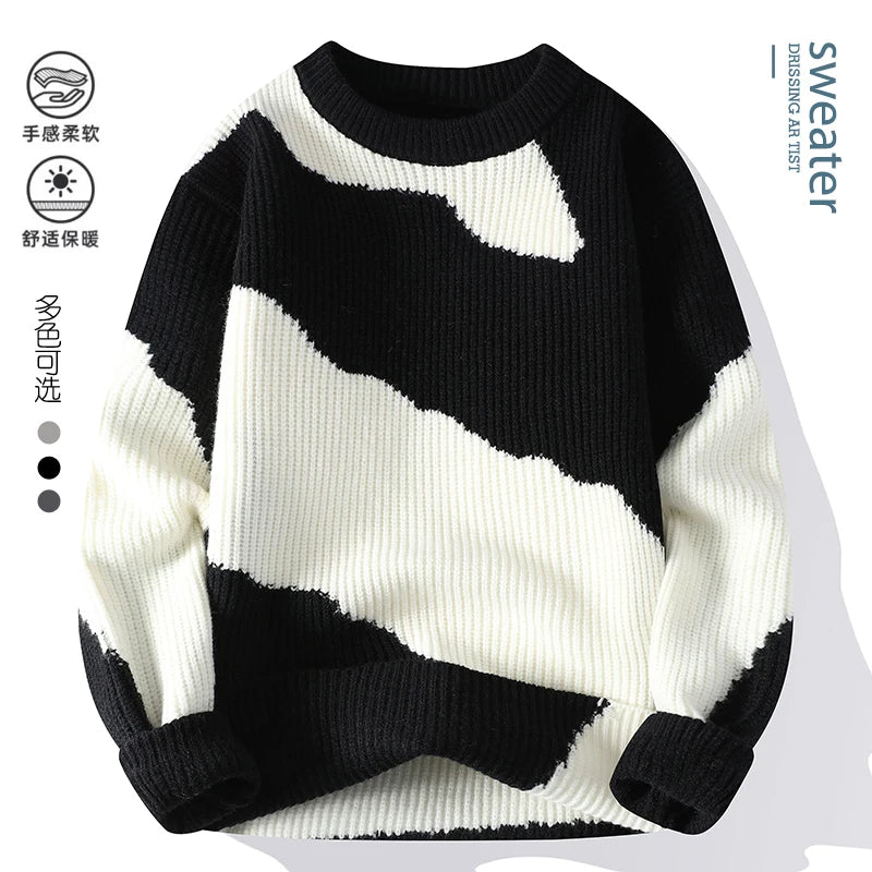Men's New Autumn Winter Casual Warm Neck Sweater Knit Pullover Tops Mens Casual  Streetwear Warm Knitting Pullovers