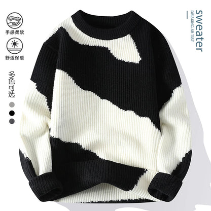 Men's New Autumn Winter Casual Warm Neck Sweater Knit Pullover Tops Mens Casual  Streetwear Warm Knitting Pullovers