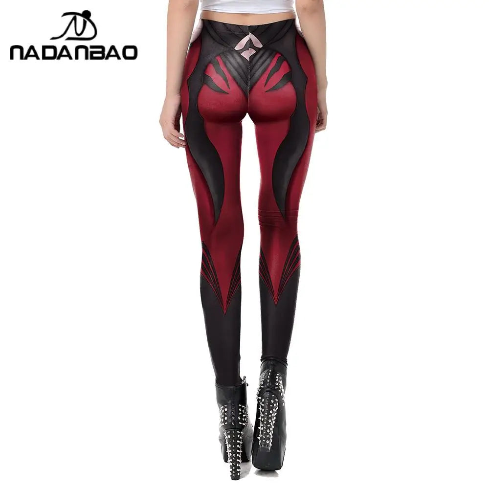 Red and black leggings with a brand logo on a white background