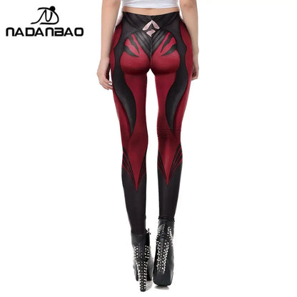 Red and black leggings with a brand logo on a white background