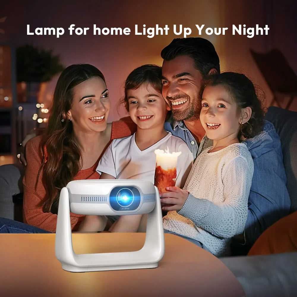 Family gathered around a lamp with text 'Lamp for home Light Up Your Night'.