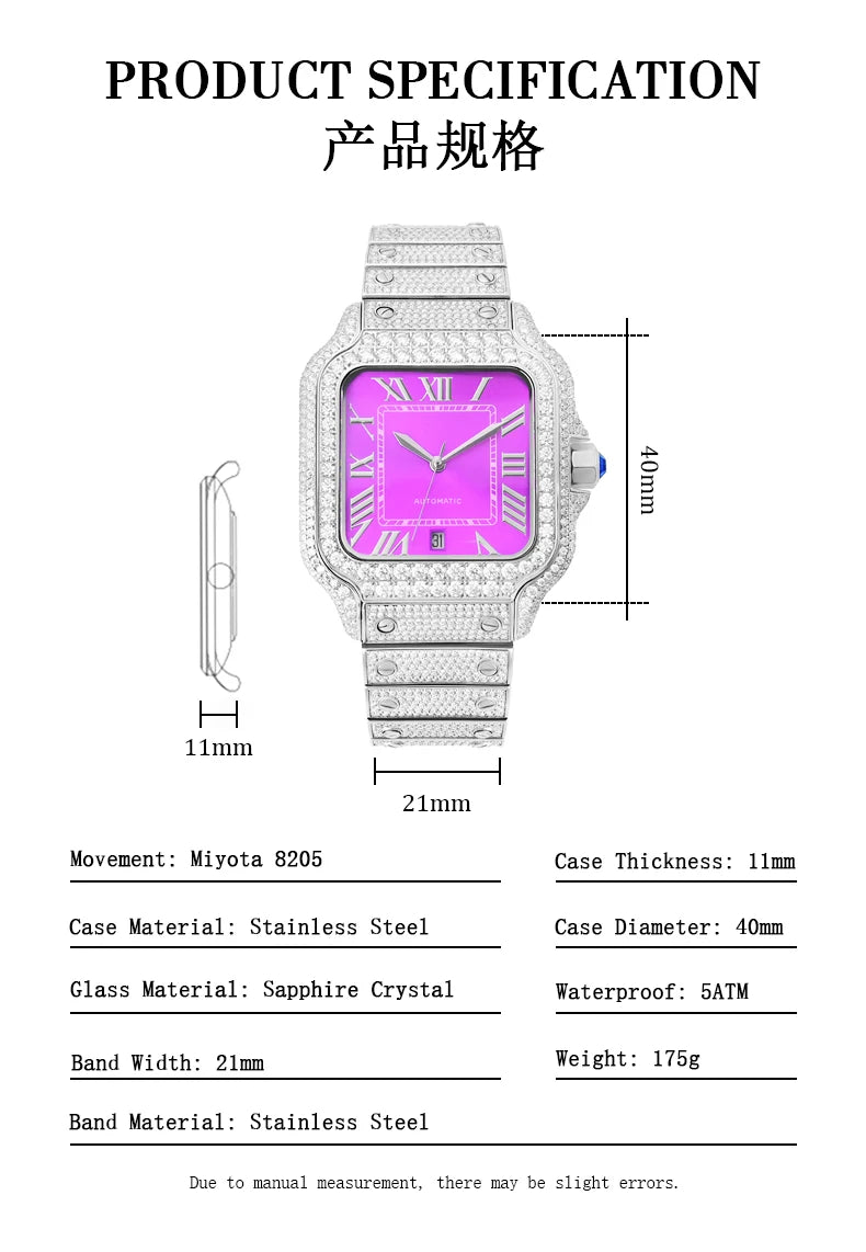VVS Moissanite Iced Out Automatic Watch for Men