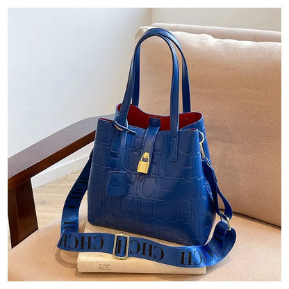 Neue Damen-Umhängetasche mit auffälligem Buchstabenmuster & Farbkontrast, geräumige, breite, gepolsterte Schultertasche, lässig-chic