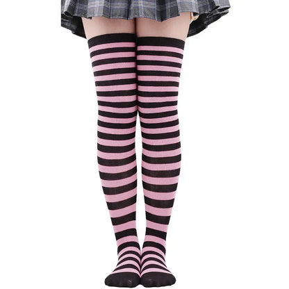 Long Socks Womens Over Above Knee Striped Thigh High Stockings Polka Dot Ladies Black White Pink Cosplay Lolita Harajuku Y2k