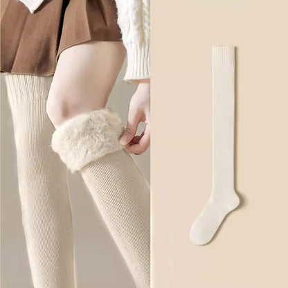 New Winter Women's Fleece-Lined Over-the-Knee Socks Thickened Warm Thigh-High Socks Solid Color Leg Warmers Boot Cuff Long Socks